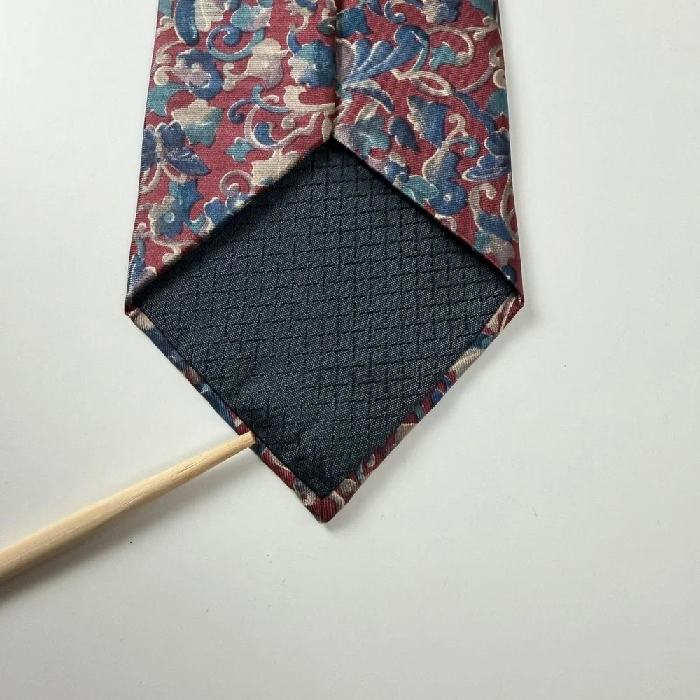 Vintage‎ Christian Dior Monsieur Burgundy Blue Floral Paisley Silk Tie
